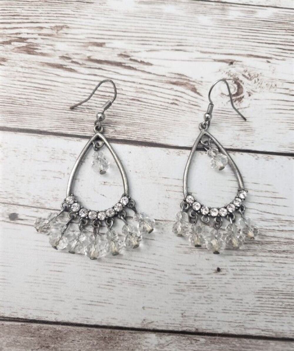 Silver Tone & Clear Dangle Earrings For Pierced Ears *Some Missing Dangles*